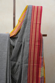 Grey Big Checks Cotton Patteda Anchu Saree - SRGPAS269