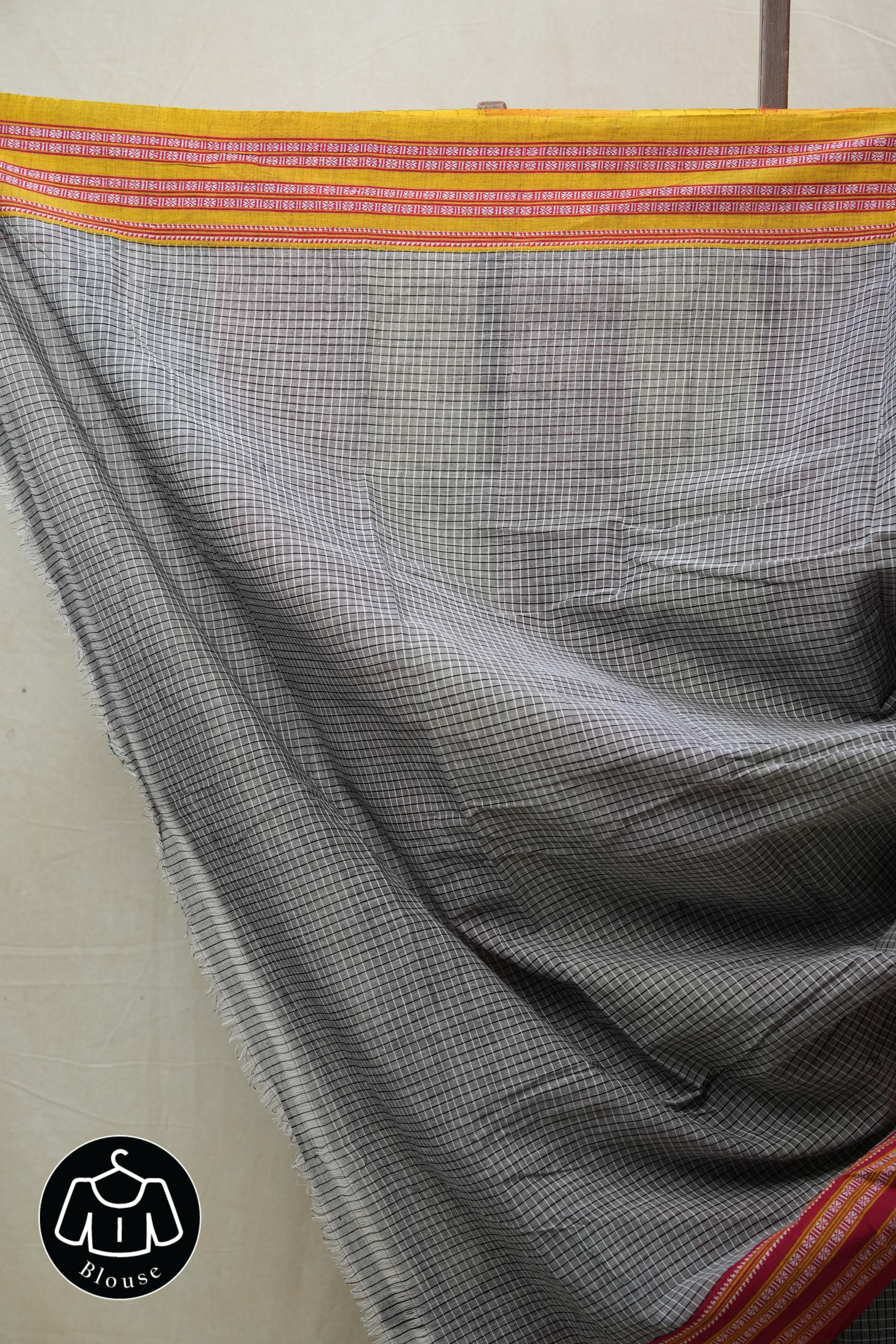 Grey Big Checks Cotton Patteda Anchu Saree - SRGPAS269