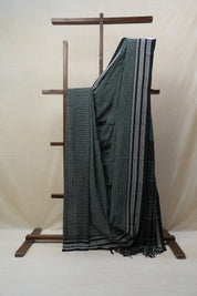 Dark Green Small Checks Cotton Patteda Anchu Saree - SRDGPAS254