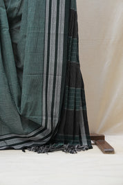 Dark Green Small Checks Cotton Patteda Anchu Saree - SRDGPAS254