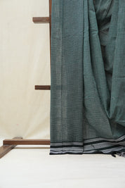 Dark Green Small Checks Cotton Patteda Anchu Saree - SRDGPAS254