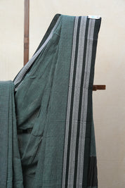 Dark Green Small Checks Cotton Patteda Anchu Saree - SRDGPAS254