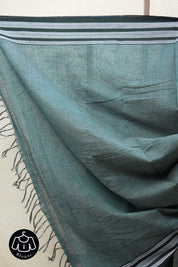 Dark Green Small Checks Cotton Patteda Anchu Saree - SRDGPAS254