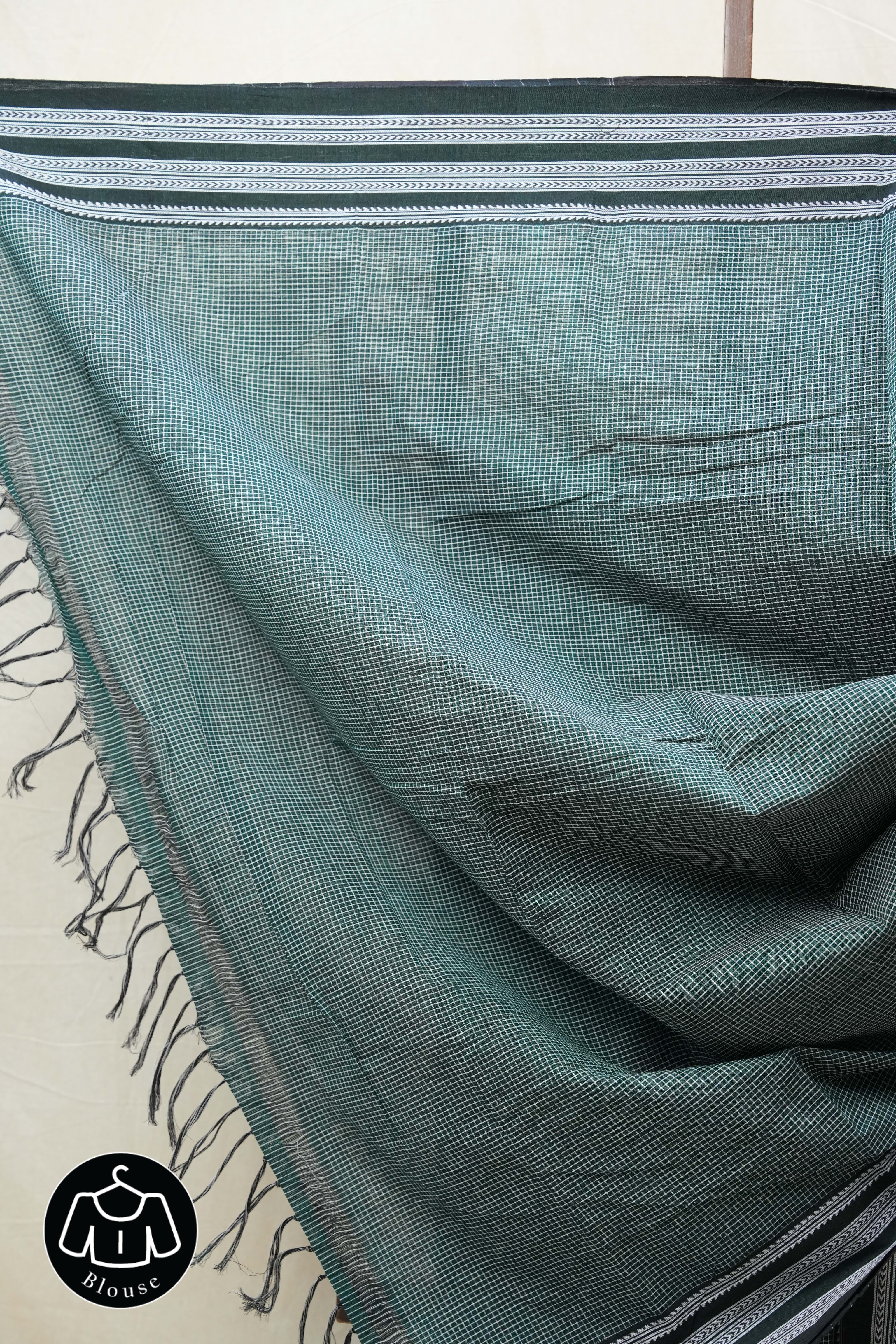 Dark Green Small Checks Cotton Patteda Anchu Saree - SRDGPAS254
