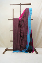 Maroon Big Checks Cotton Patteda Anchu Saree - SRMPAS231