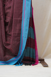 Maroon Big Checks Cotton Patteda Anchu Saree - SRMPAS231