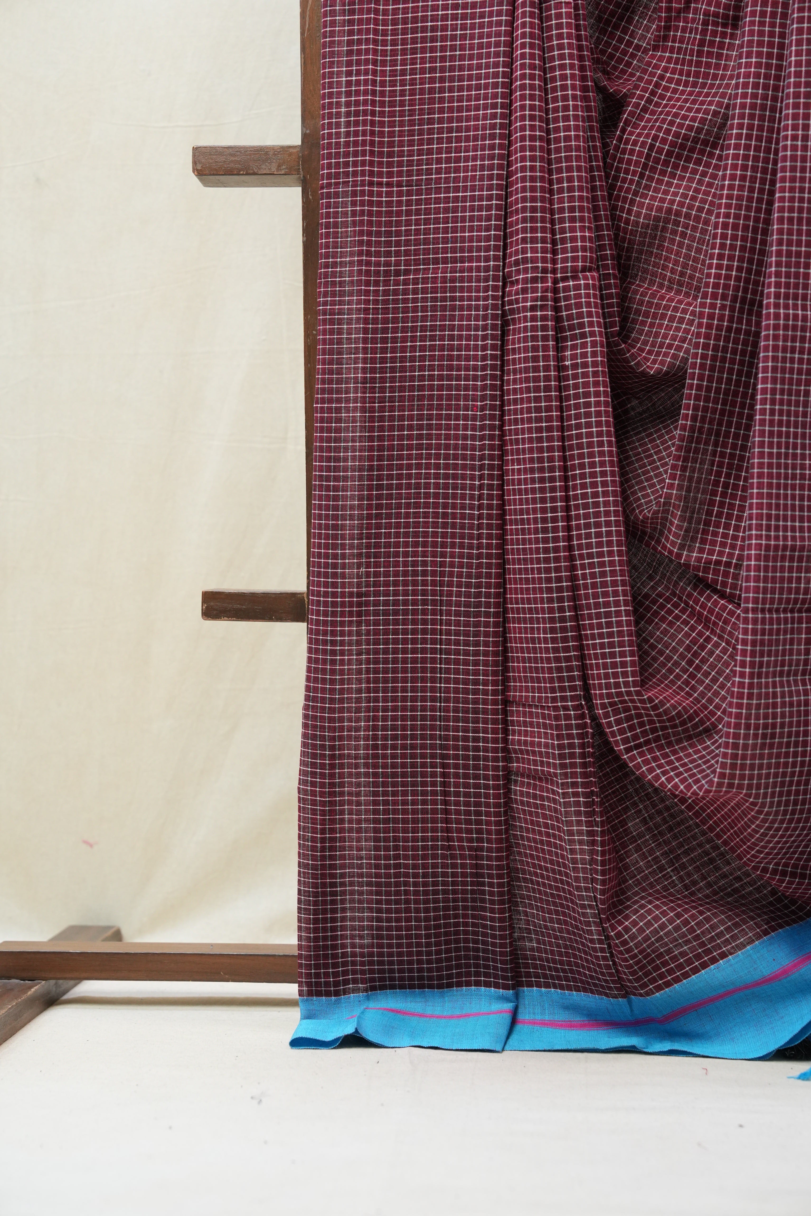 Maroon Big Checks Cotton Patteda Anchu Saree - SRMPAS231