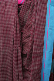 Maroon Big Checks Cotton Patteda Anchu Saree - SRMPAS231