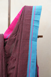 Maroon Big Checks Cotton Patteda Anchu Saree - SRMPAS231