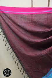 Maroon Big Checks Cotton Patteda Anchu Saree - SRMPAS231