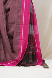 Maroon Small Checks Cotton Patteda Anchu Saree - SRMPAS268