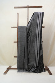 Black Small Checks Cotton Patteda Anchu Saree - SRBPAS270