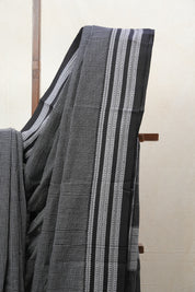Black Small Checks Cotton Patteda Anchu Saree - SRBPAS270