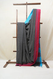 Black Small Checks Cotton Patteda Anchu Saree - SRBPAS258