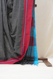 Black Small Checks Cotton Patteda Anchu Saree - SRBPAS258