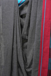 Black Small Checks Cotton Patteda Anchu Saree - SRBPAS258