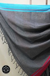Black Small Checks Cotton Patteda Anchu Saree - SRBPAS258