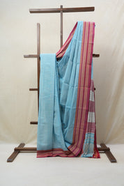 Sky Blue Cotton Patteda Anchu Saree - SRSBPAS273