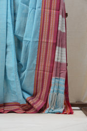 Sky Blue Cotton Patteda Anchu Saree - SRSBPAS273