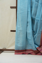 Sky Blue Cotton Patteda Anchu Saree - SRSBPAS273