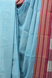 Sky Blue Cotton Patteda Anchu Saree - SRSBPAS273