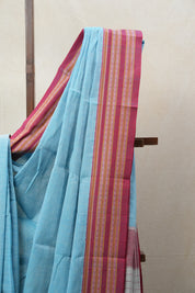 Sky Blue Cotton Patteda Anchu Saree - SRSBPAS273