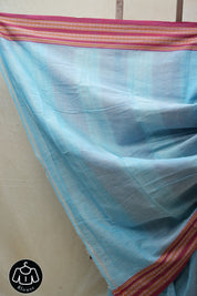 Sky Blue Cotton Patteda Anchu Saree - SRSBPAS273