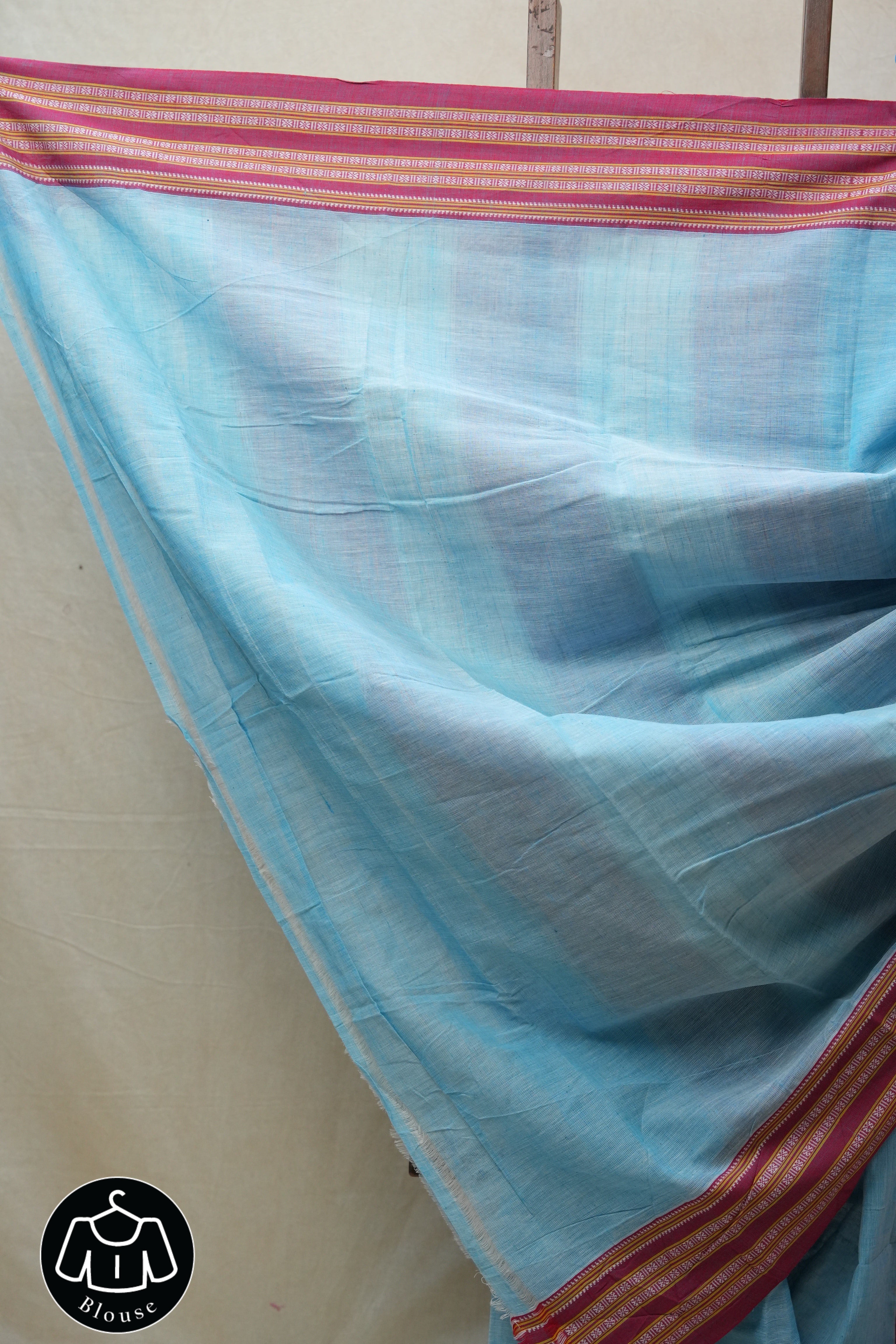 Sky Blue Cotton Patteda Anchu Saree - SRSBPAS273