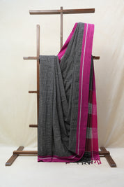 Black Small Checks Cotton Patteda Anchu Saree - SRBPAS260