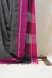 Black Small Checks Cotton Patteda Anchu Saree - SRBPAS260