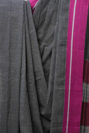Black Small Checks Cotton Patteda Anchu Saree - SRBPAS260