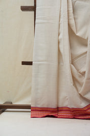 Off White Plain Cotton Patteda Anchu Saree - SROWPAS276