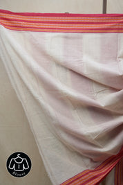 Off White Plain Cotton Patteda Anchu Saree - SROWPAS276