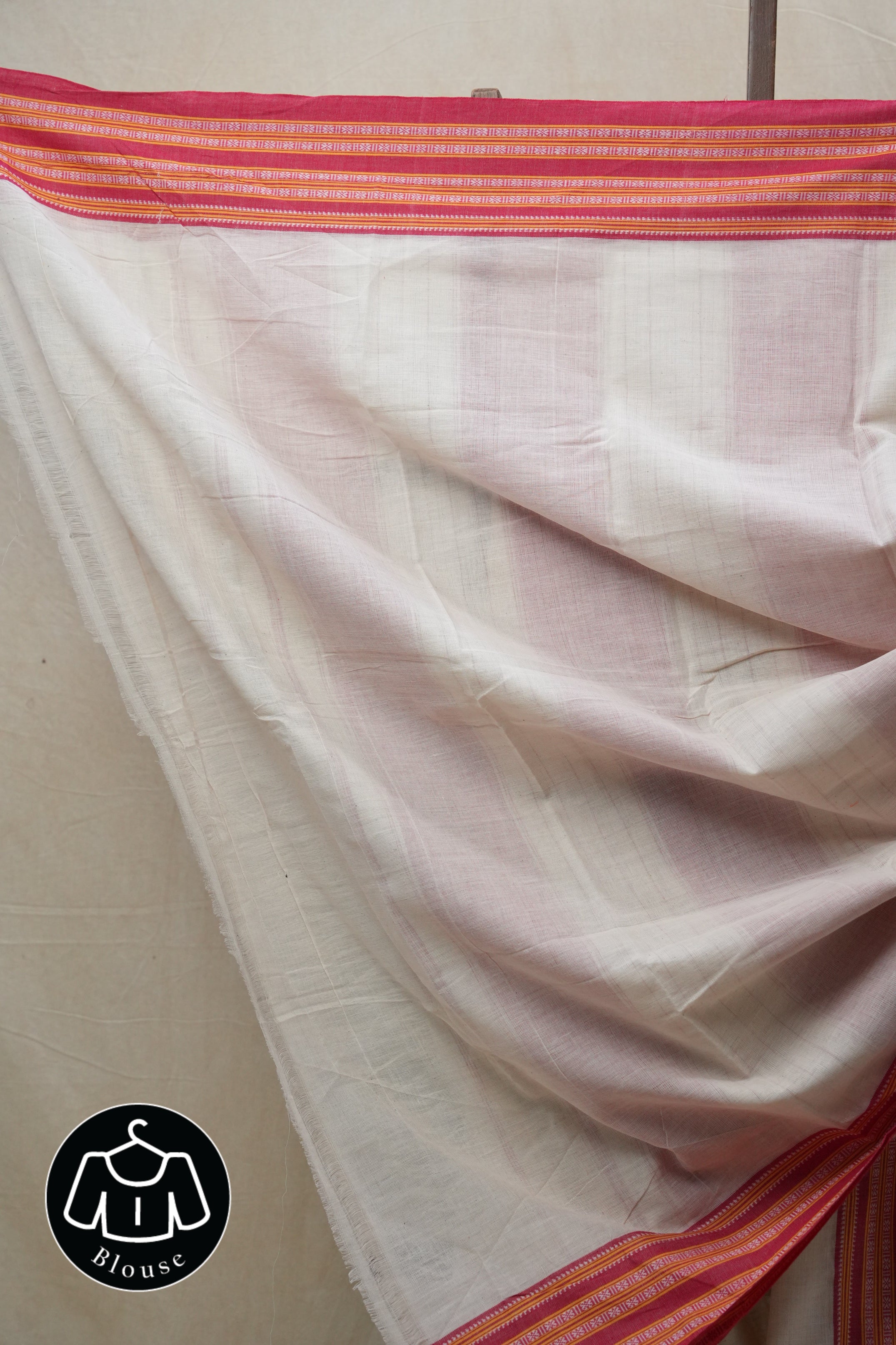 Off White Plain Cotton Patteda Anchu Saree - SROWPAS276