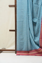 Sky Blue Big Checks Cotton Patteda Anchu Saree - SRSBPAS250