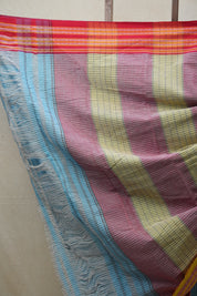Sky Blue Big Checks Cotton Patteda Anchu Saree - SRSBPAS250