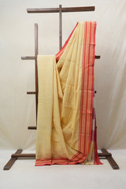 Pastel Yellow Plain Cotton Patteda Anchu Saree - SRPYPAS267