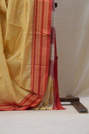 Pastel Yellow Plain Cotton Patteda Anchu Saree - SRPYPAS267