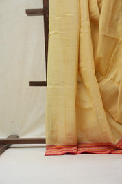 Pastel Yellow Plain Cotton Patteda Anchu Saree - SRPYPAS267