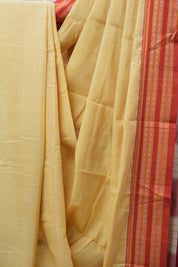 Pastel Yellow Plain Cotton Patteda Anchu Saree - SRPYPAS267