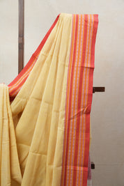 Pastel Yellow Plain Cotton Patteda Anchu Saree - SRPYPAS267
