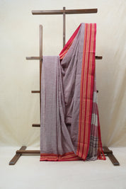 Maroon White Plain Cotton Patteda Anchu Saree - SRMWPAS277
