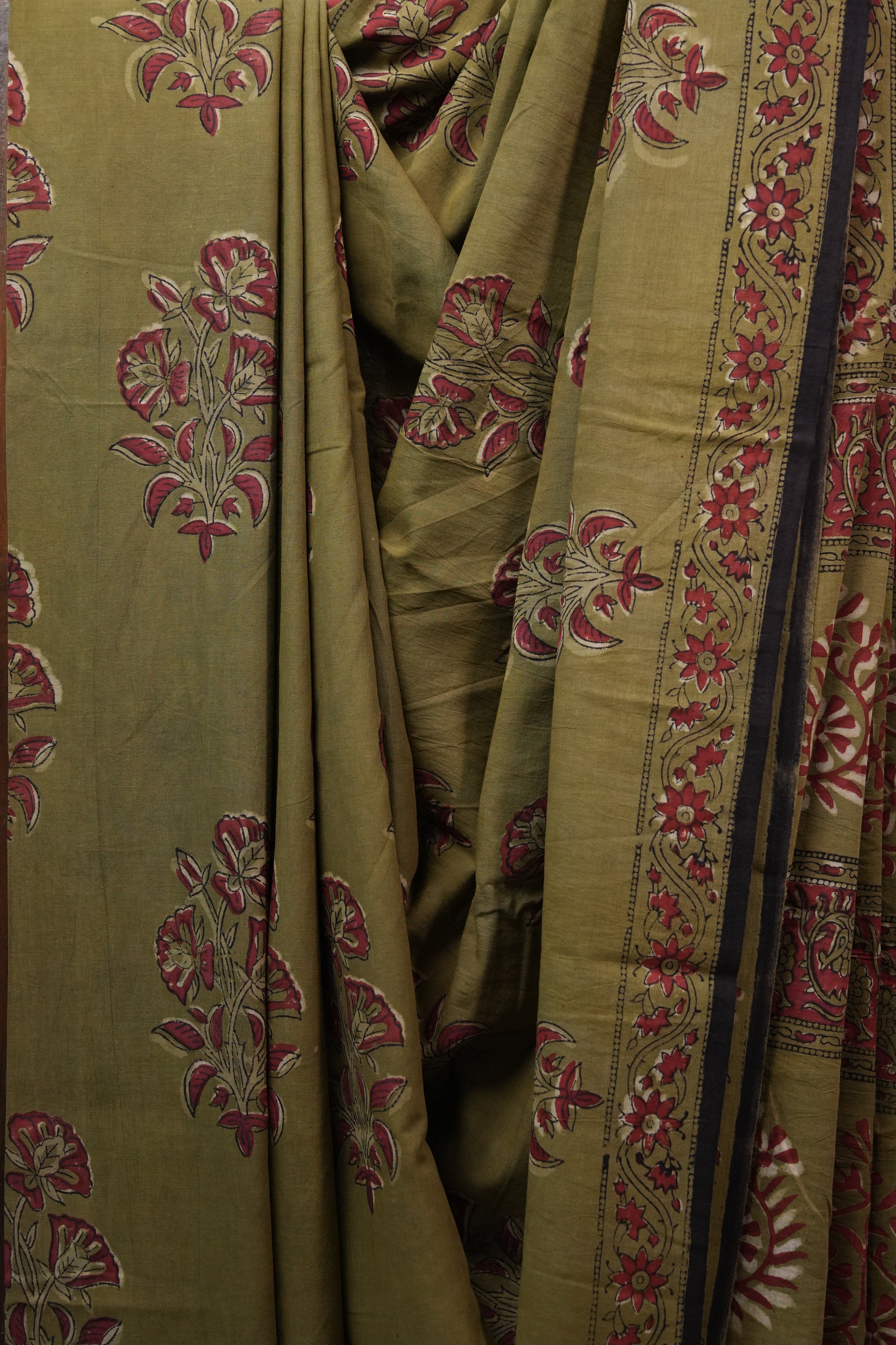 Moss Green HBP Cotton Saree - SRMGCS2521