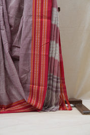 Maroon White Plain Cotton Patteda Anchu Saree - SRMWPAS277