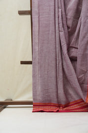 Maroon White Plain Cotton Patteda Anchu Saree - SRMWPAS277