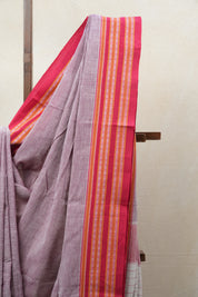 Maroon White Plain Cotton Patteda Anchu Saree - SRMWPAS277