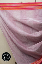 Maroon White Plain Cotton Patteda Anchu Saree - SRMWPAS277