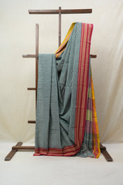 Sky Blue Small Checks Cotton Patteda Anchu Saree - SRSBPAS266