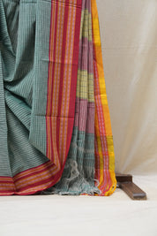 Sky Blue Small Checks Cotton Patteda Anchu Saree - SRSBPAS266