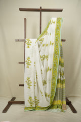 White HBP Cotton Saree - SRWCS3712